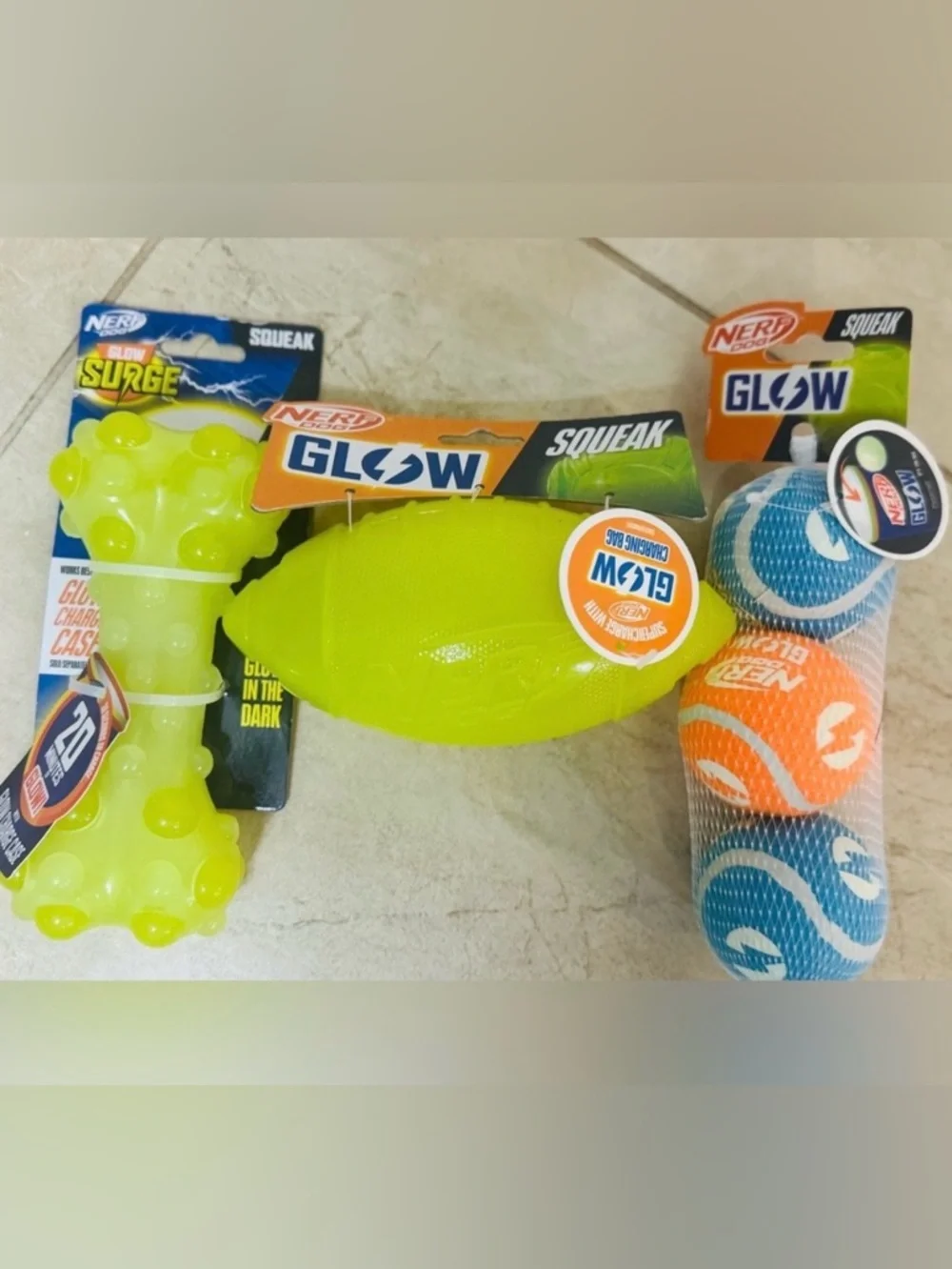 Nerf Dog™ Glow Squeak Bubble Bone, Nerf Dog Glow Football & Nerf Dog Glow Balls